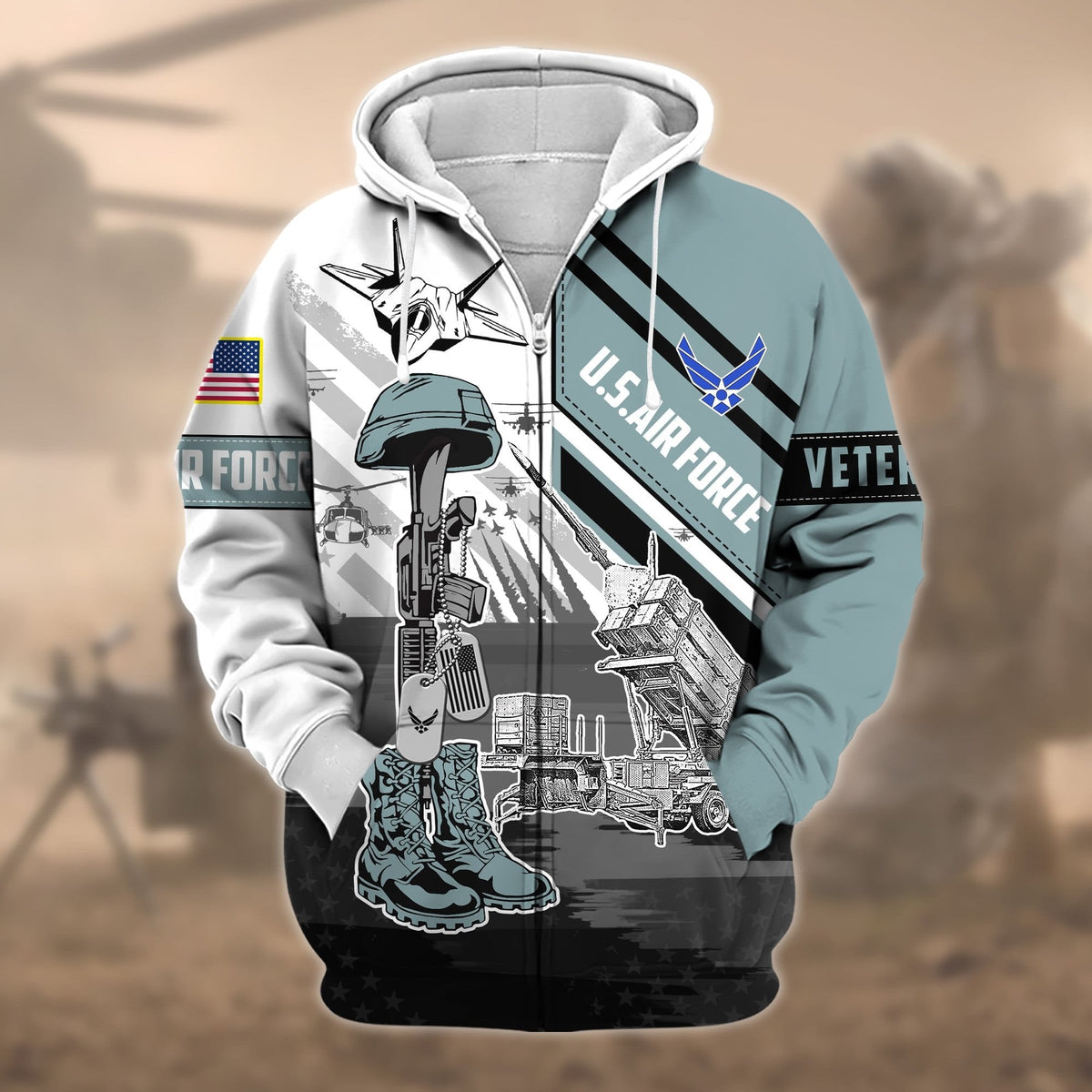 BJ Premium Honoring All Who Served US Veteran Zip Hoodie