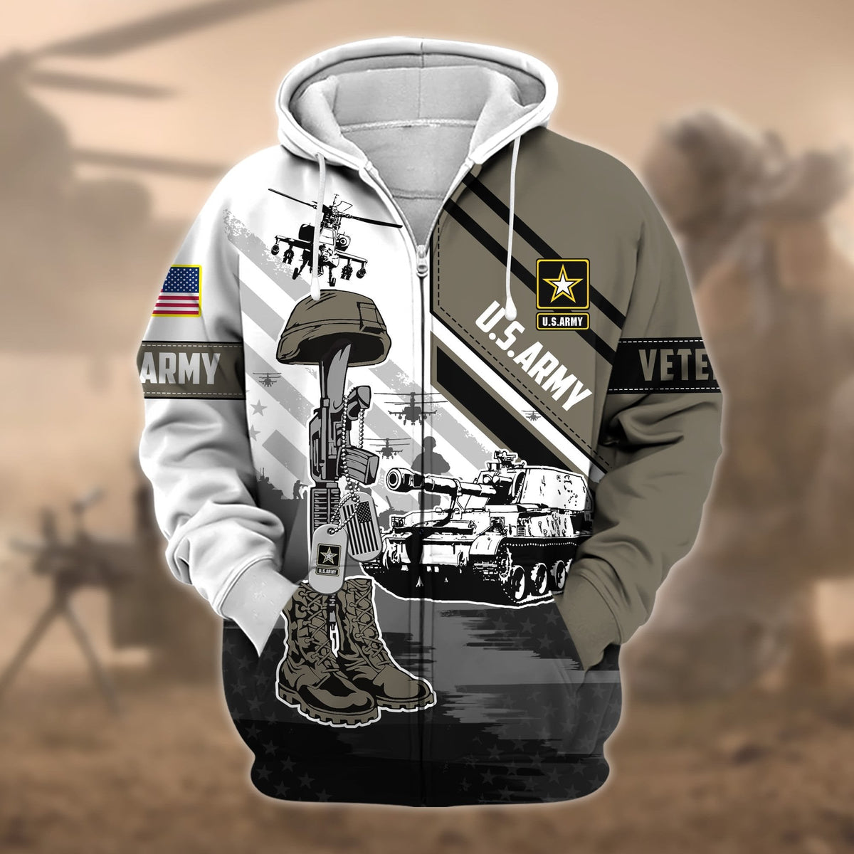BJ Premium Honoring All Who Served US Veteran Zip Hoodie