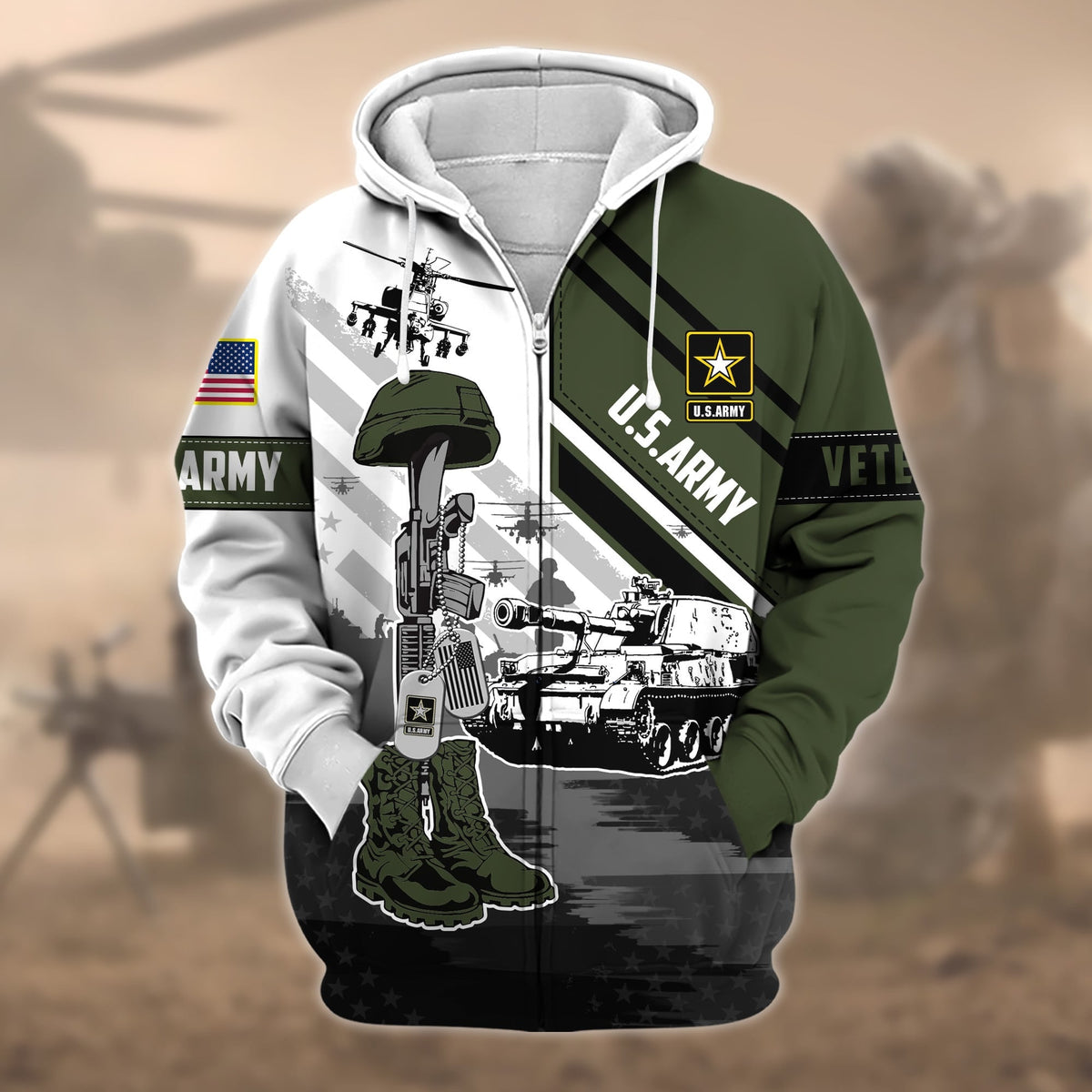 BJ Premium Honoring All Who Served US Veteran Zip Hoodie