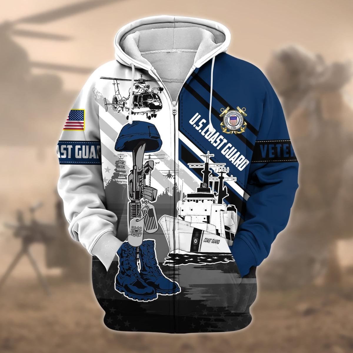 BJ Premium Honoring All Who Served US Veteran Zip Hoodie