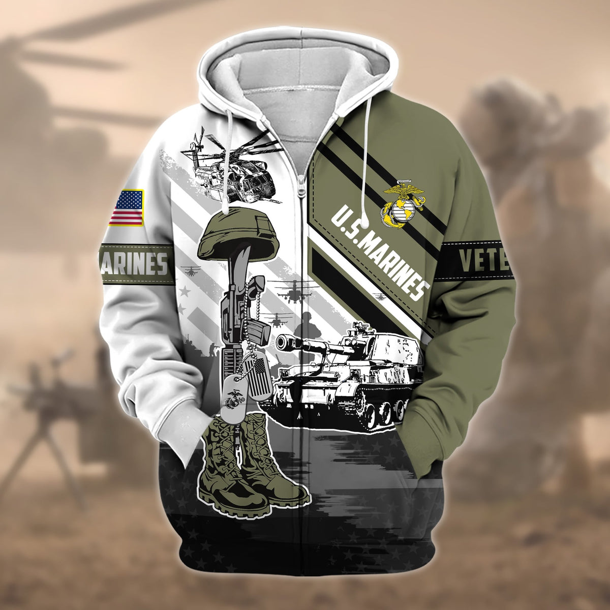 BJ Premium Honoring All Who Served US Veteran Zip Hoodie