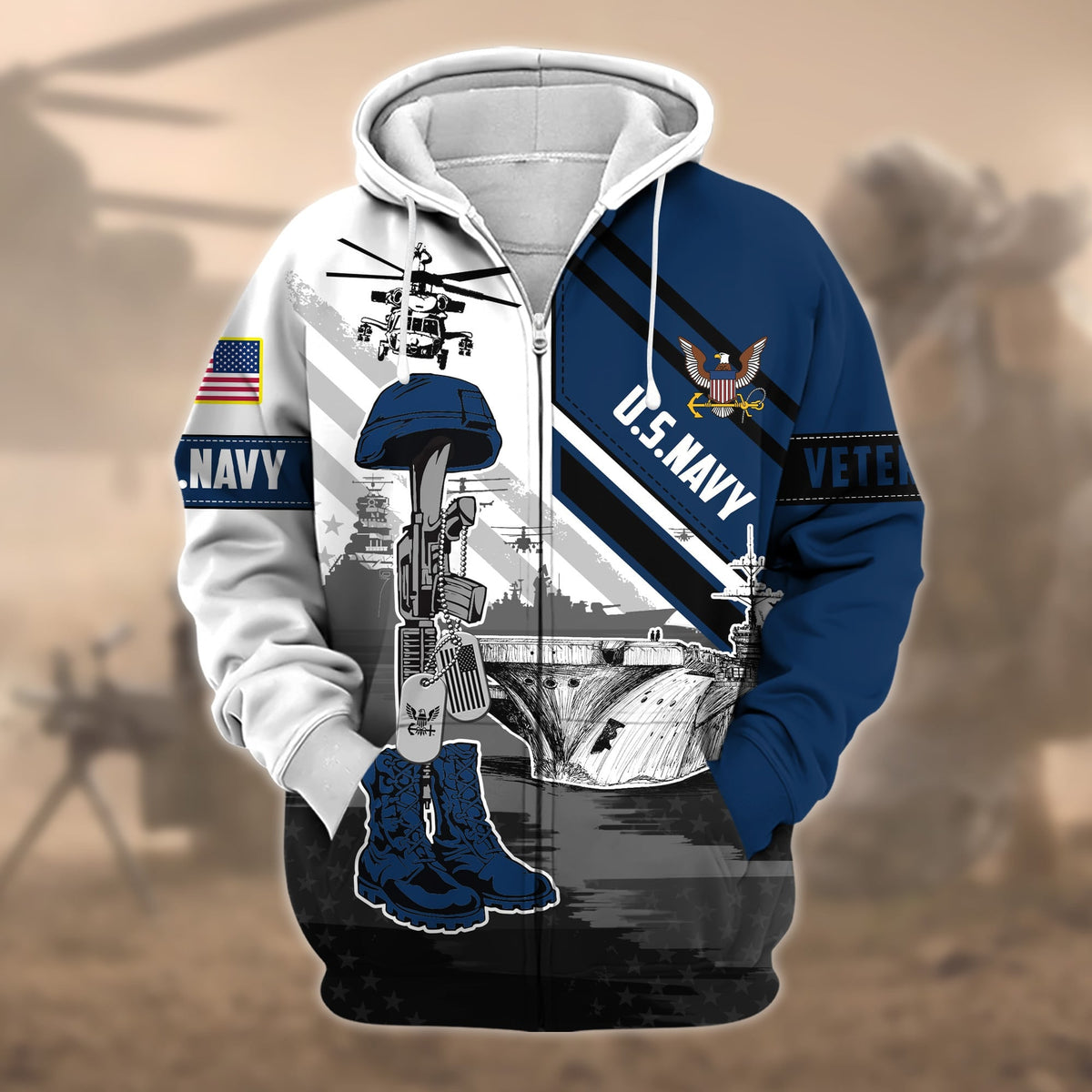 BJ Premium Honoring All Who Served US Veteran Zip Hoodie