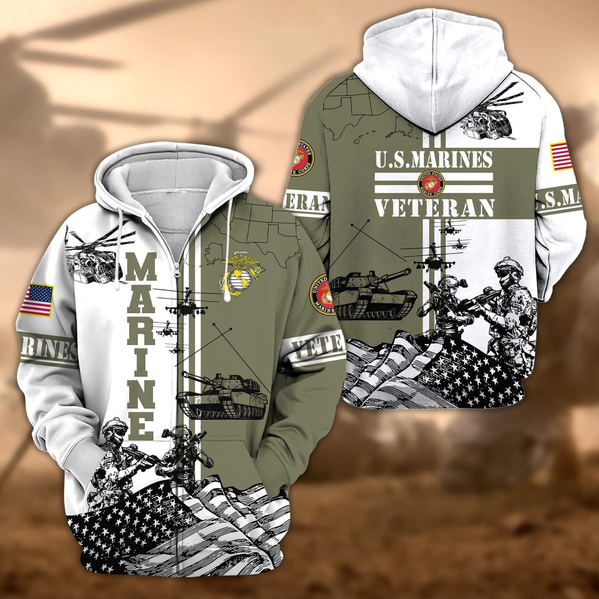 BJ Premium Proudly Served US Veteran Zip Hoodie