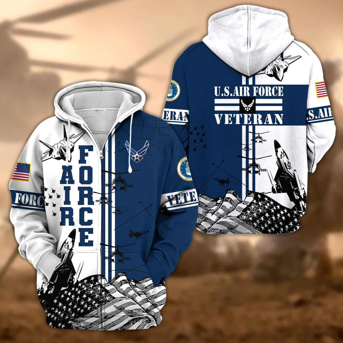 BJ Premium Proudly Served US Veteran Zip Hoodie