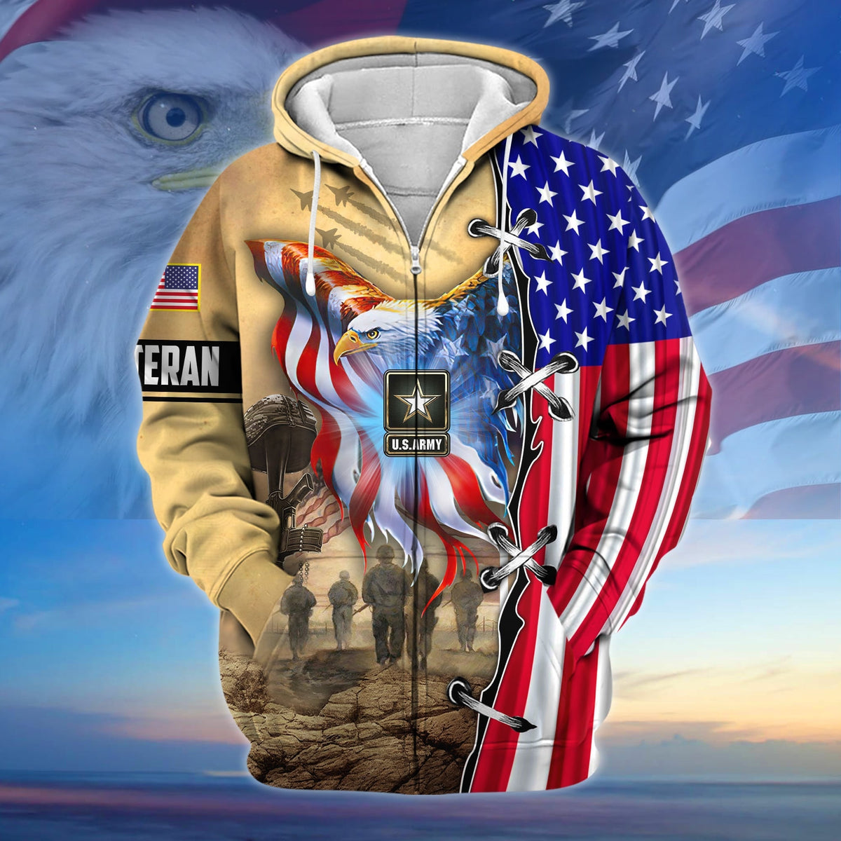 BJ Premium Honoring All Who Served US Veteran Zip Hoodie