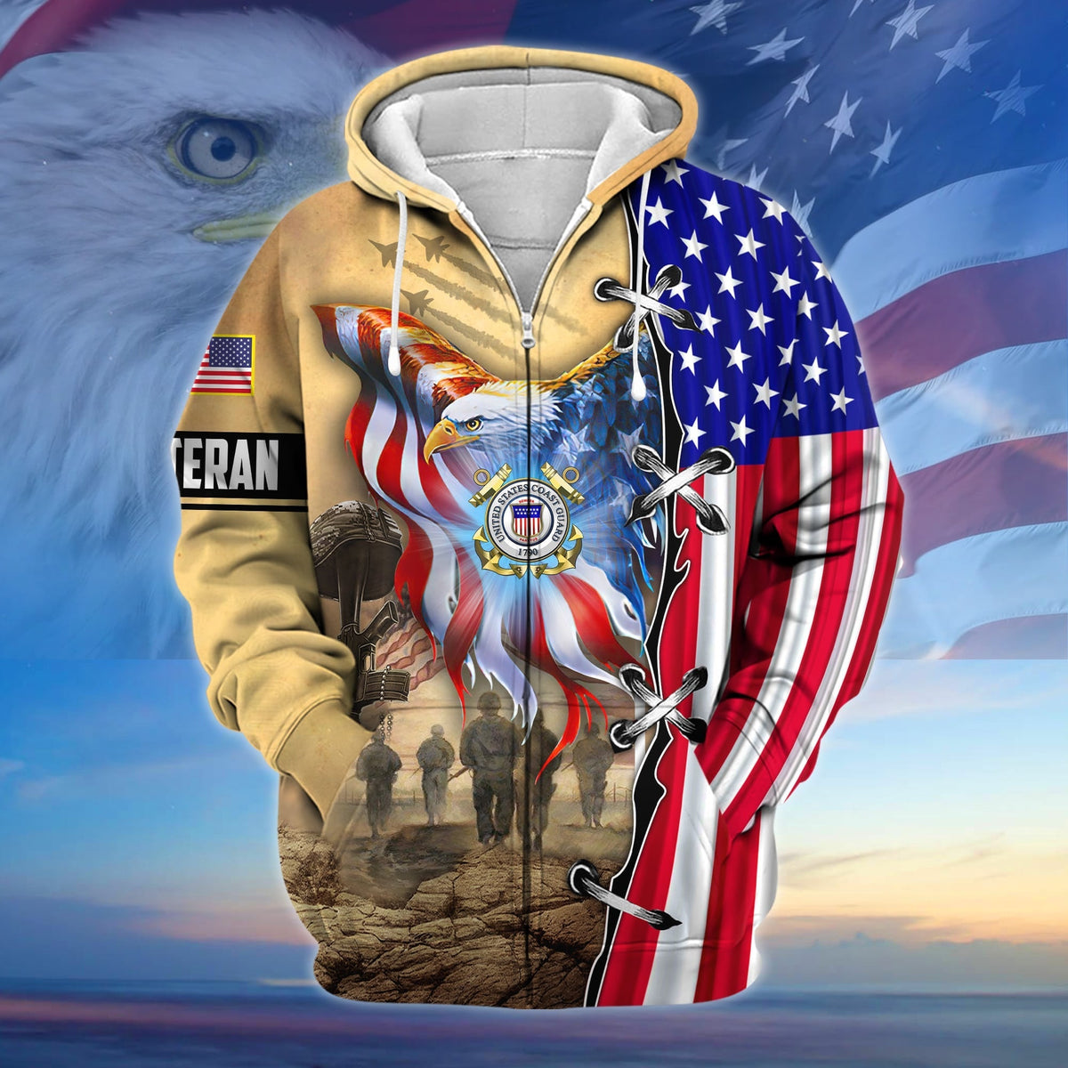 BJ Premium Honoring All Who Served US Veteran Zip Hoodie