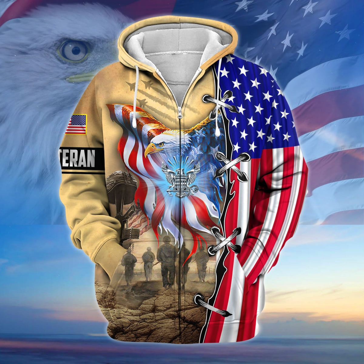 BJ Premium Honoring All Who Served US Veteran Zip Hoodie