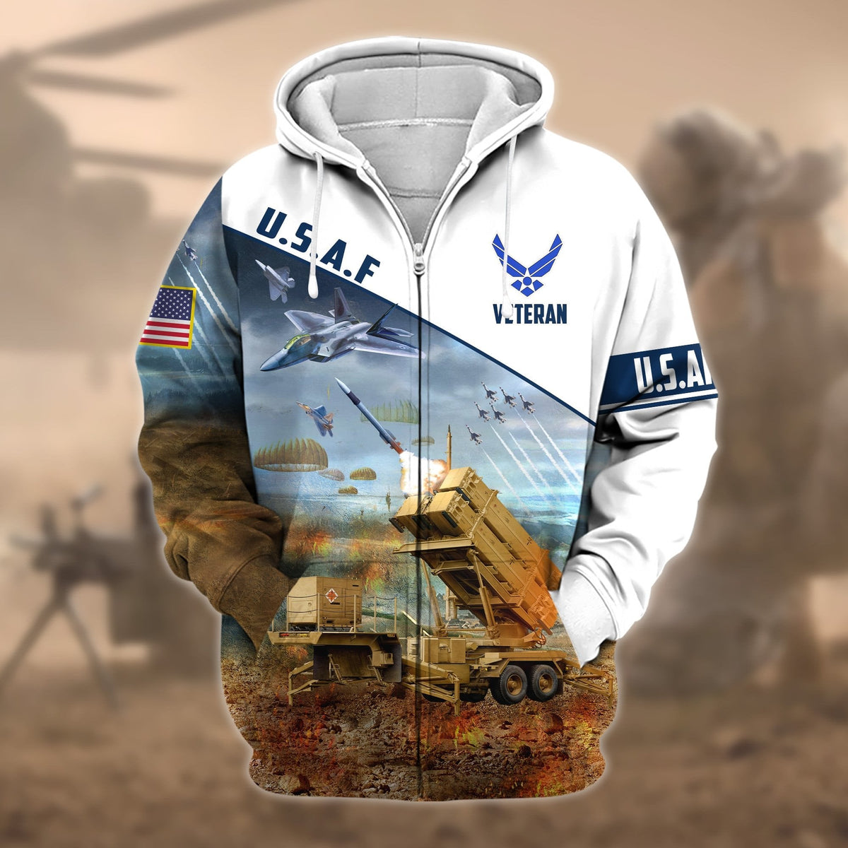 BJ Premium Proudly Served US Veteran Zip Hoodie