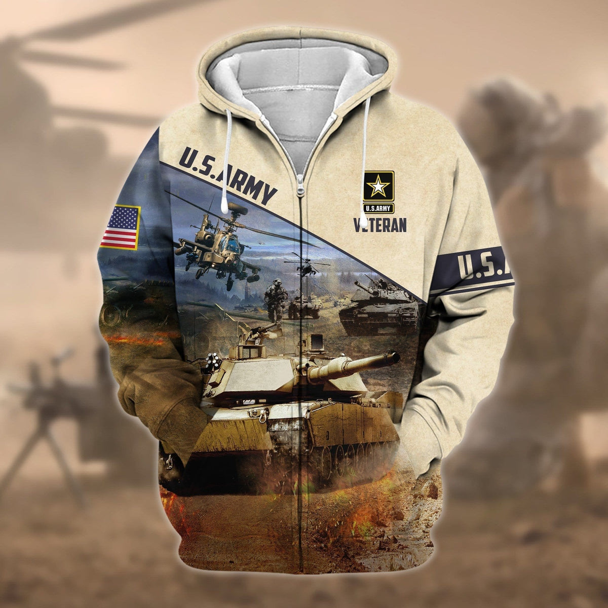 BJ Premium Proudly Served US Veteran Zip Hoodie