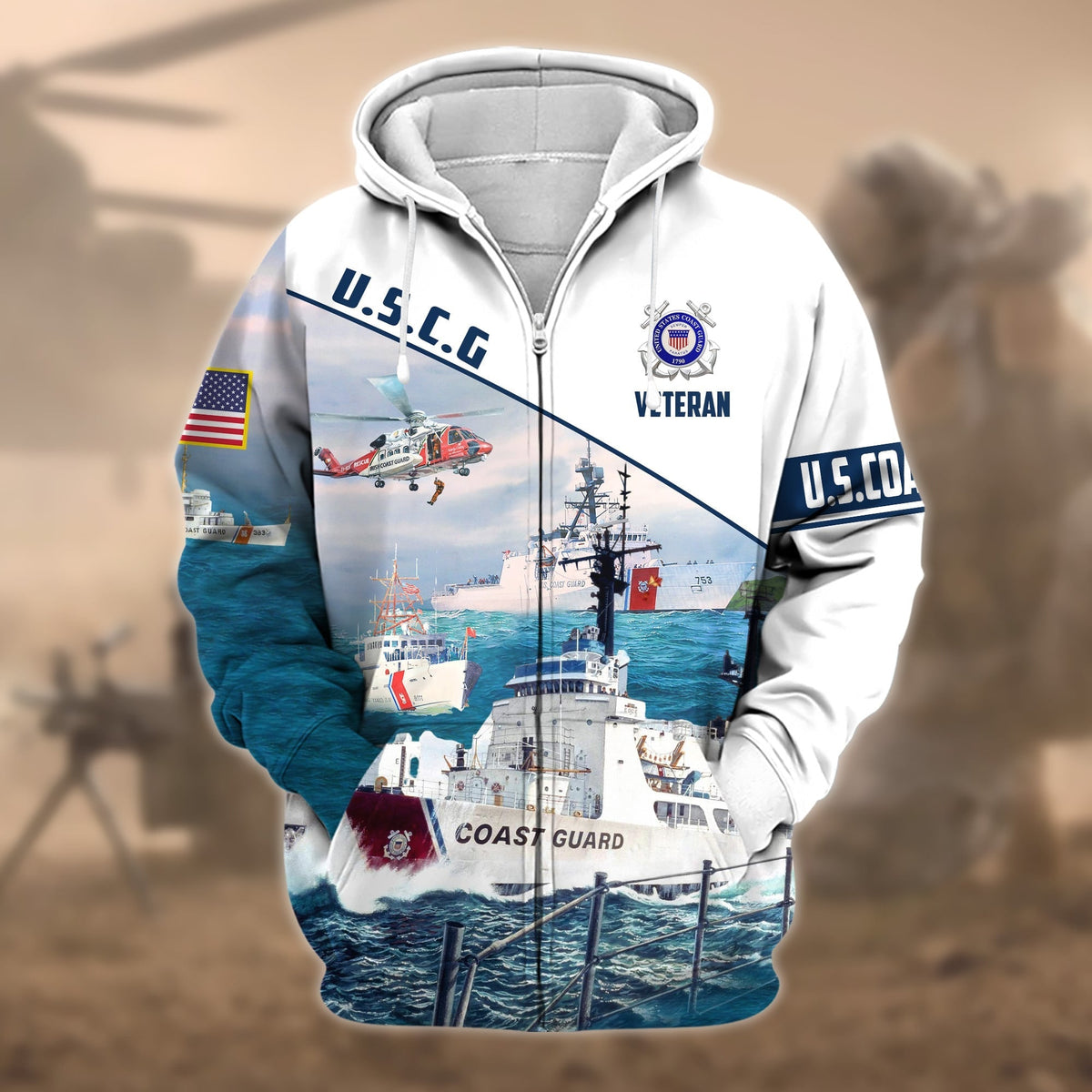 BJ Premium Proudly Served US Veteran Zip Hoodie