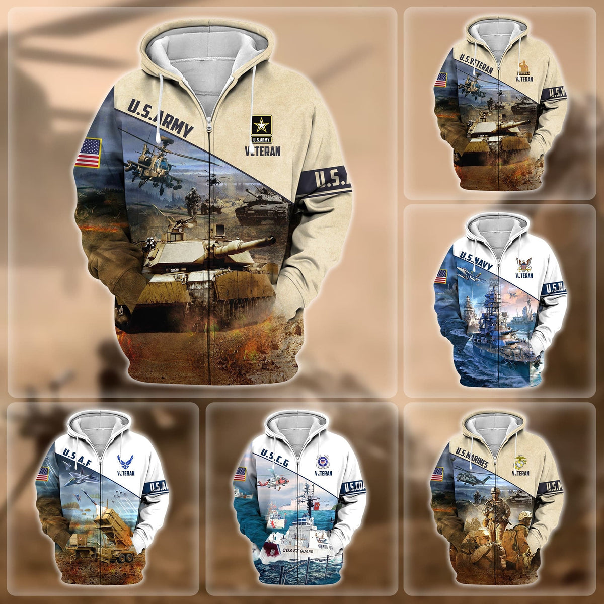BJ Premium Proudly Served US Veteran Zip Hoodie