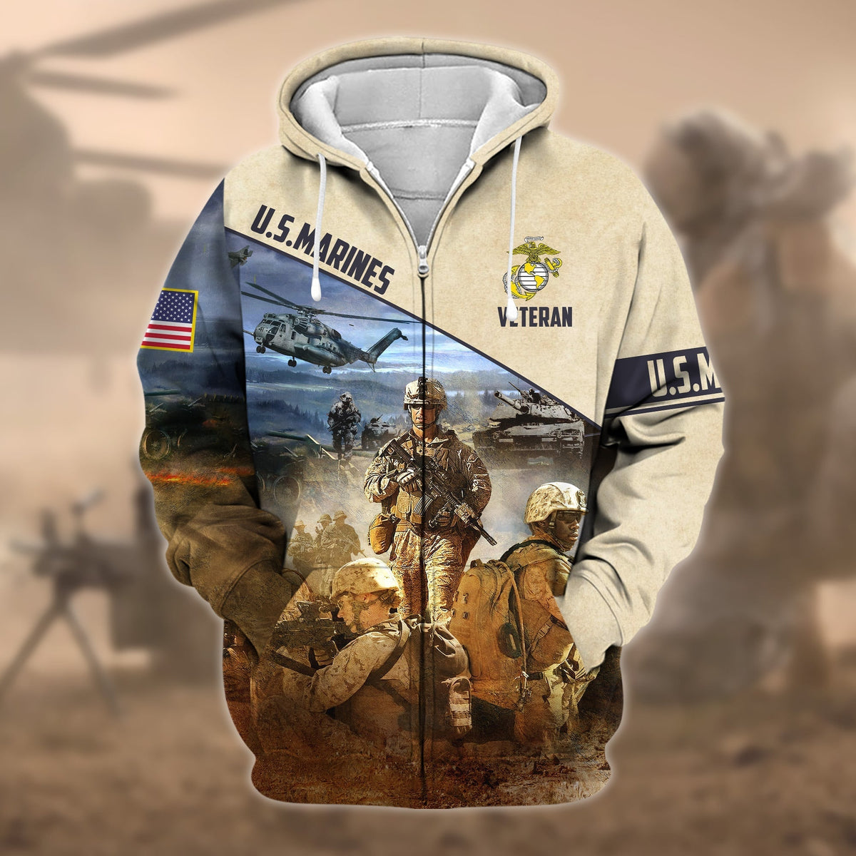 BJ Premium Proudly Served US Veteran Zip Hoodie