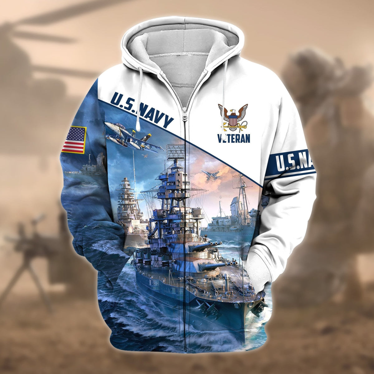 BJ Premium Proudly Served US Veteran Zip Hoodie