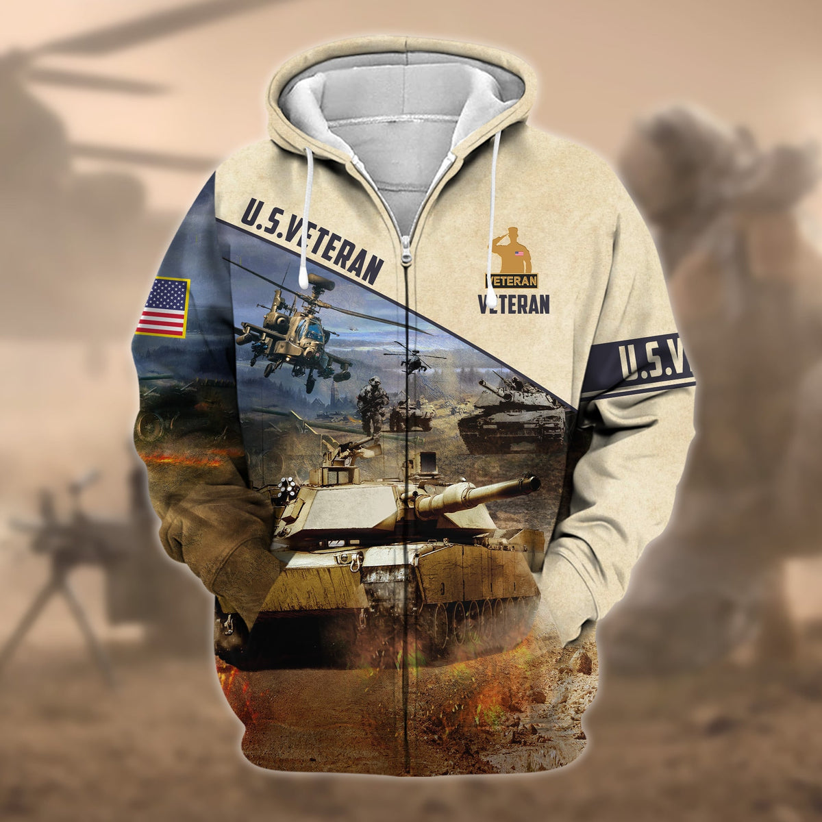 BJ Premium Proudly Served US Veteran Zip Hoodie
