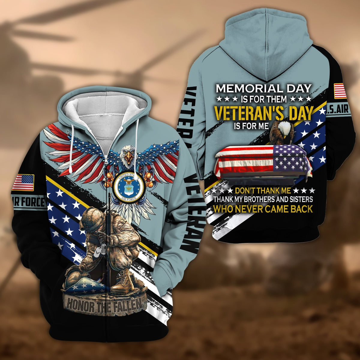 BJ Premium Memorial Day Is For Them Veteran's Day Is For Me US Veteran Zip Hoodie