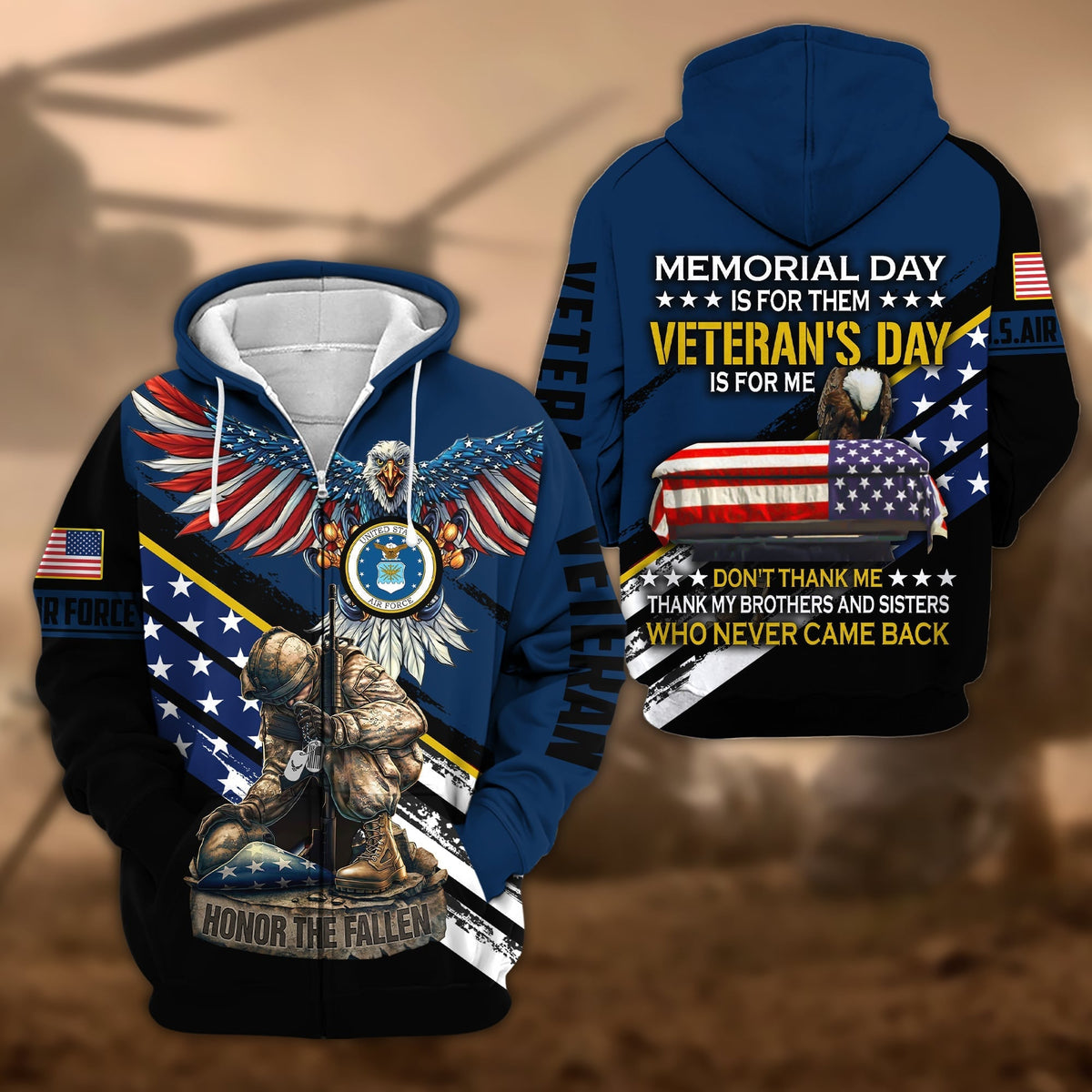 BJ Premium Memorial Day Is For Them Veteran's Day Is For Me US Veteran Zip Hoodie