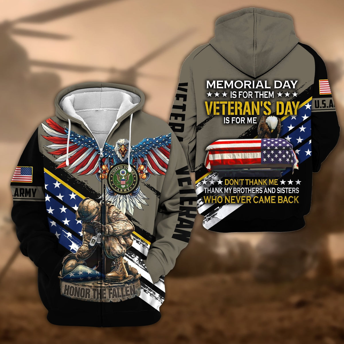 BJ Premium Memorial Day Is For Them Veteran's Day Is For Me US Veteran Zip Hoodie