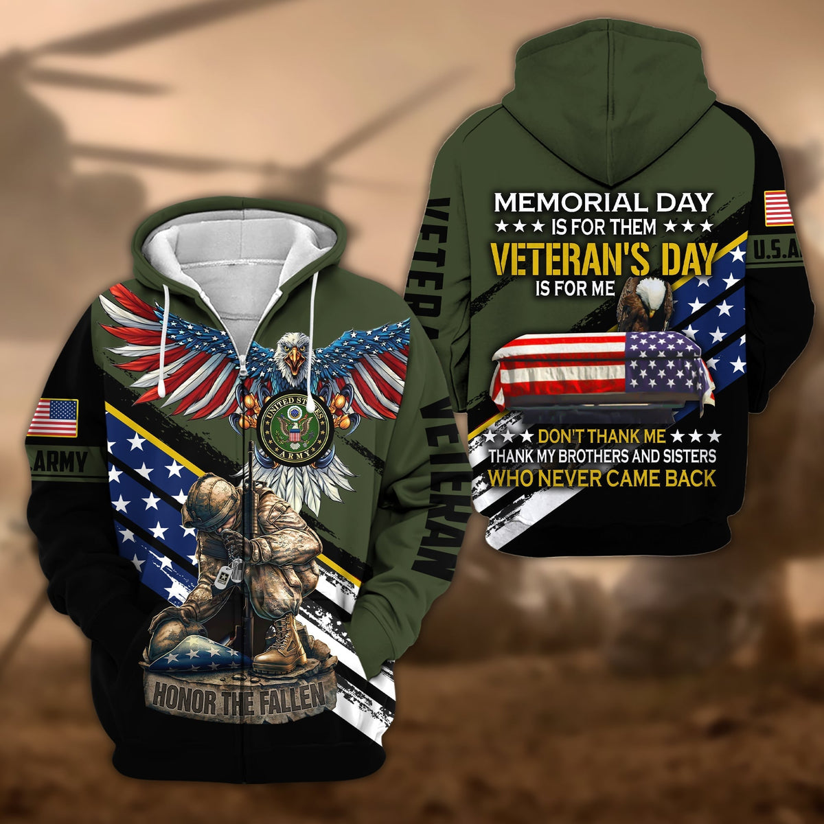 BJ Premium Memorial Day Is For Them Veteran's Day Is For Me US Veteran Zip Hoodie
