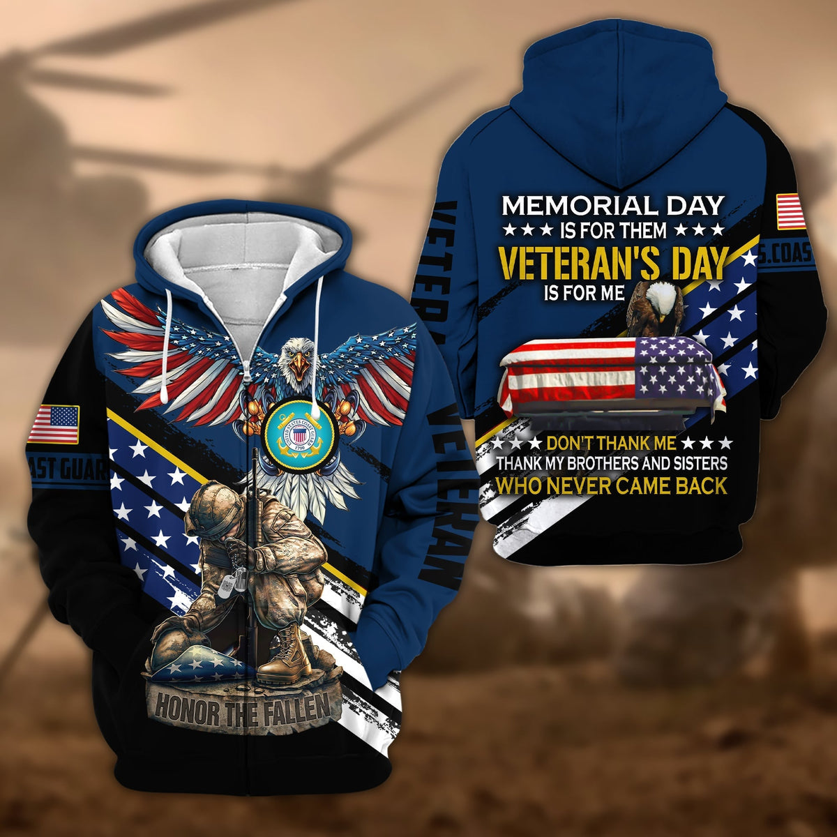 BJ Premium Memorial Day Is For Them Veteran's Day Is For Me US Veteran Zip Hoodie