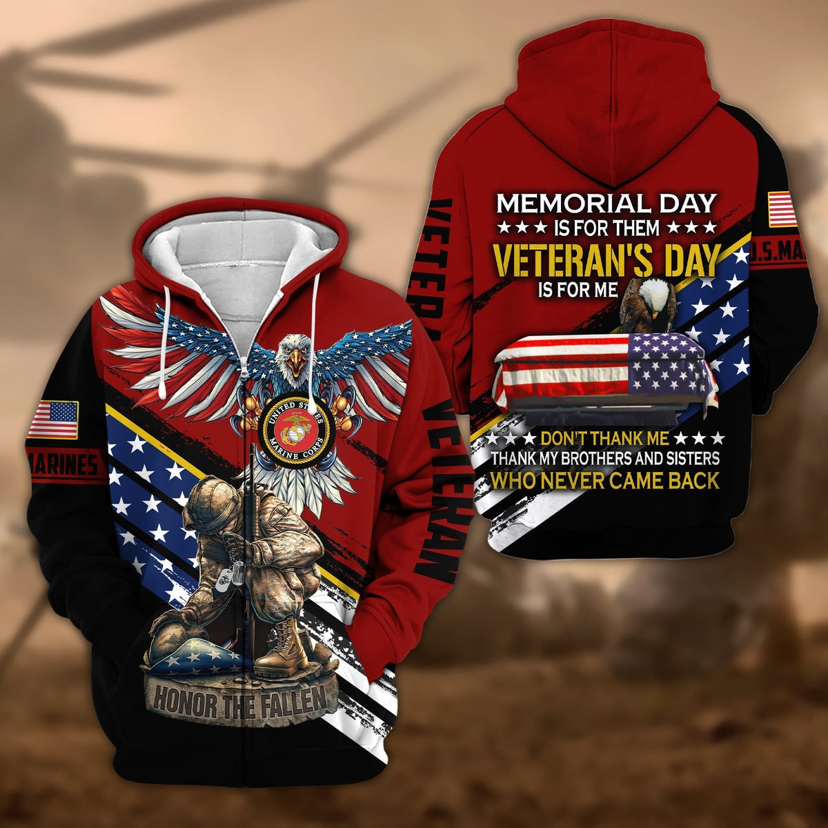 BJ Premium Memorial Day Is For Them Veteran's Day Is For Me US Veteran Zip Hoodie