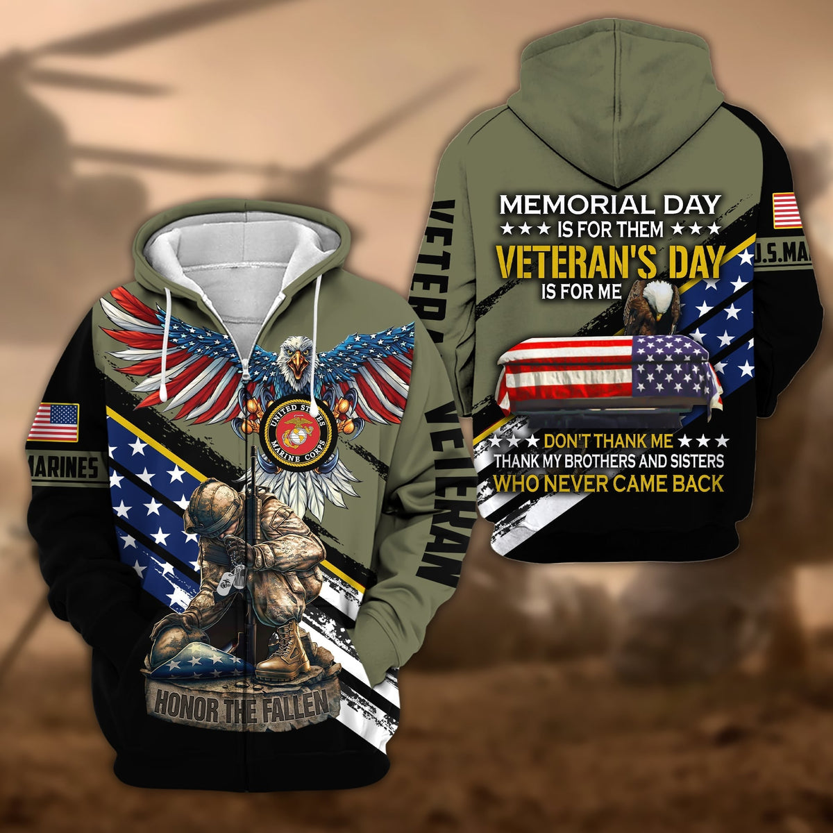 BJ Premium Memorial Day Is For Them Veteran's Day Is For Me US Veteran Zip Hoodie