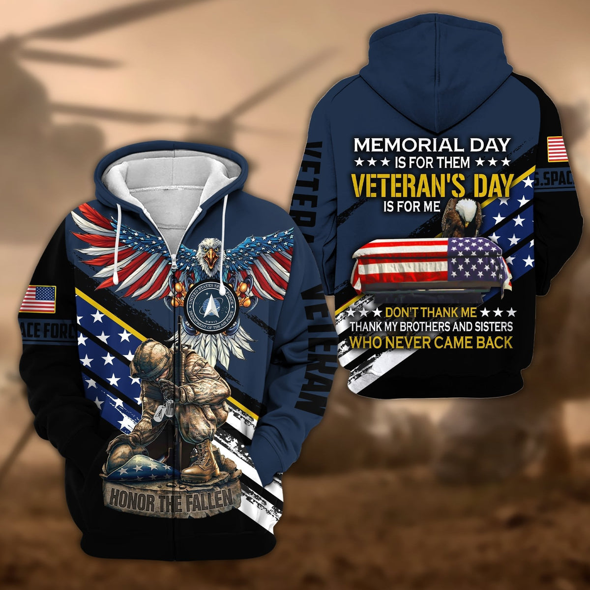 BJ Premium Memorial Day Is For Them Veteran's Day Is For Me US Veteran Zip Hoodie