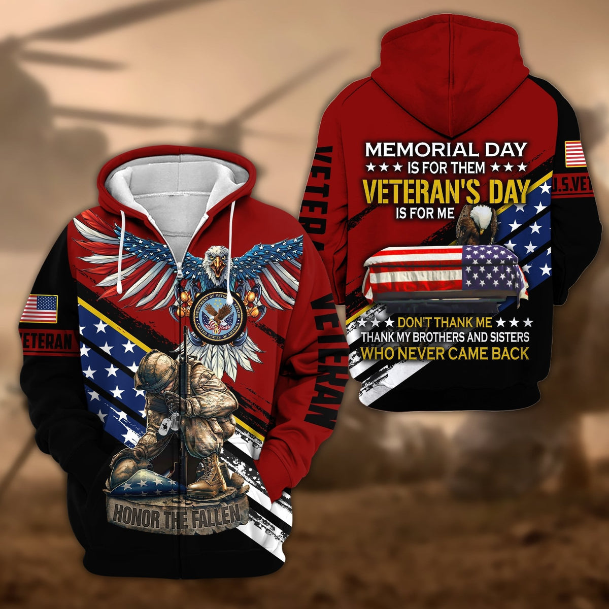 BJ Premium Memorial Day Is For Them Veteran's Day Is For Me US Veteran Zip Hoodie
