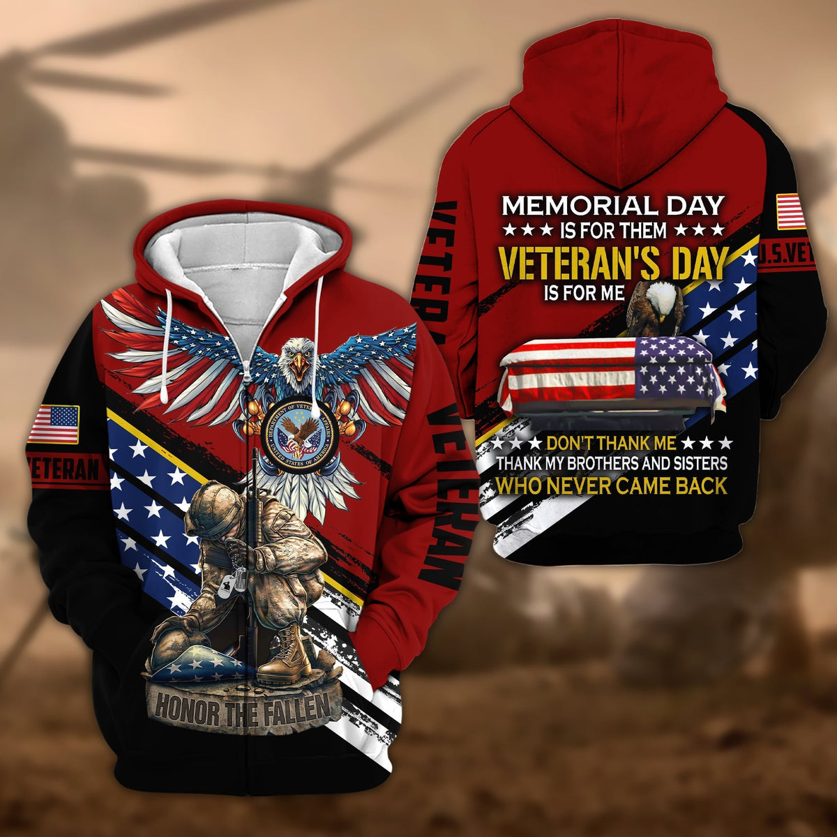 BJ Premium Memorial Day Is For Them Veteran's Day Is For Me US Veteran Zip Hoodie