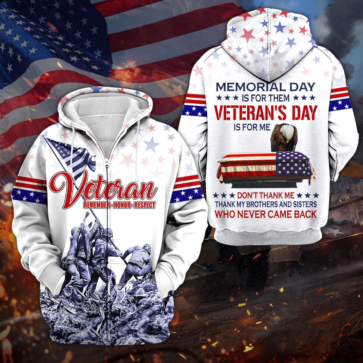 BJ Premium Memorial Day Is For Them Veteran's Day Is For Me US Veteran Zip Hoodie