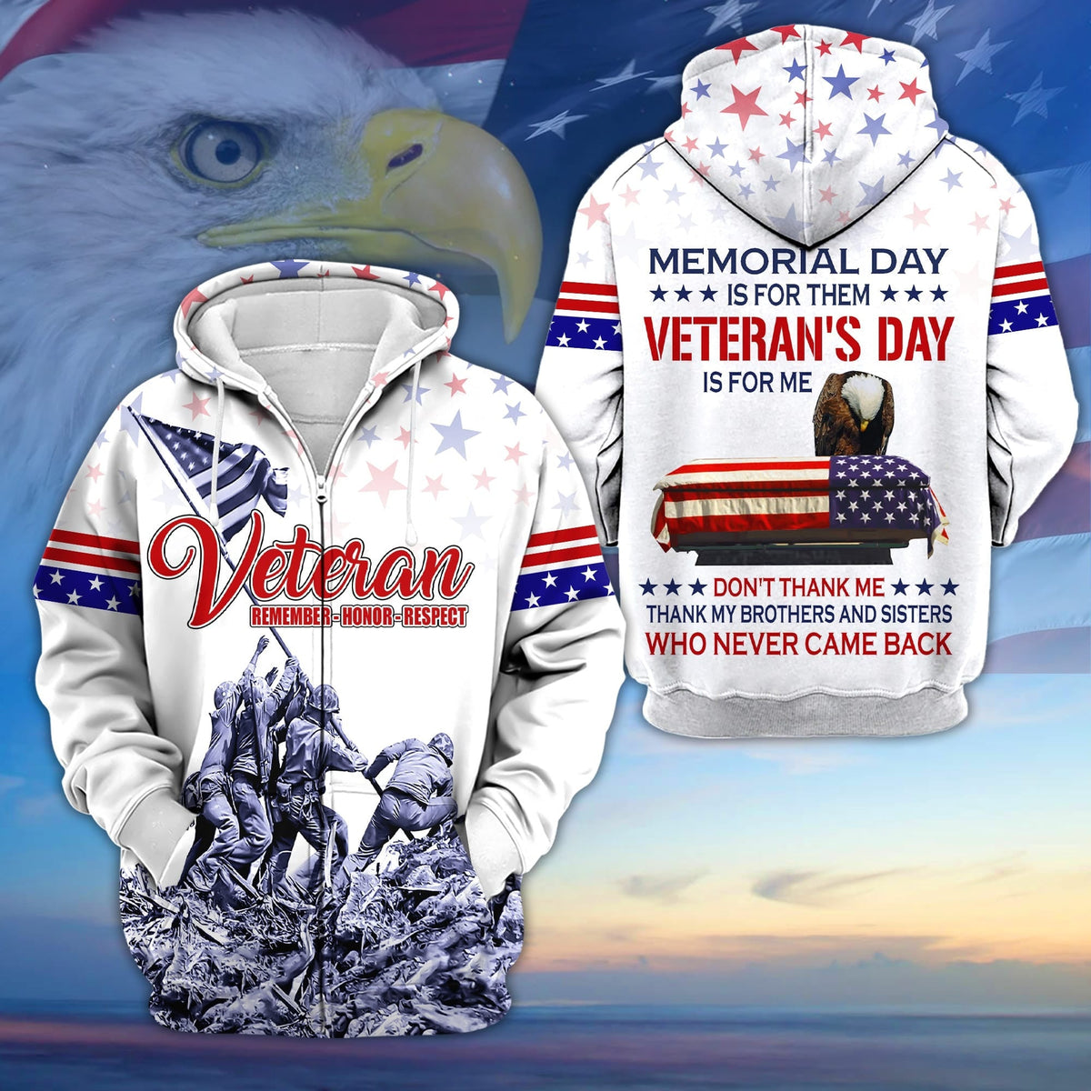 BJ Premium Memorial Day Is For Them Veteran's Day Is For Me US Veteran Zip Hoodie