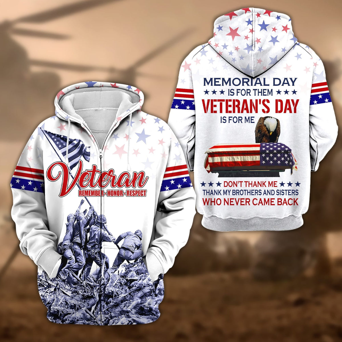 BJ Premium Memorial Day Is For Them Veteran's Day Is For Me US Veteran Zip Hoodie
