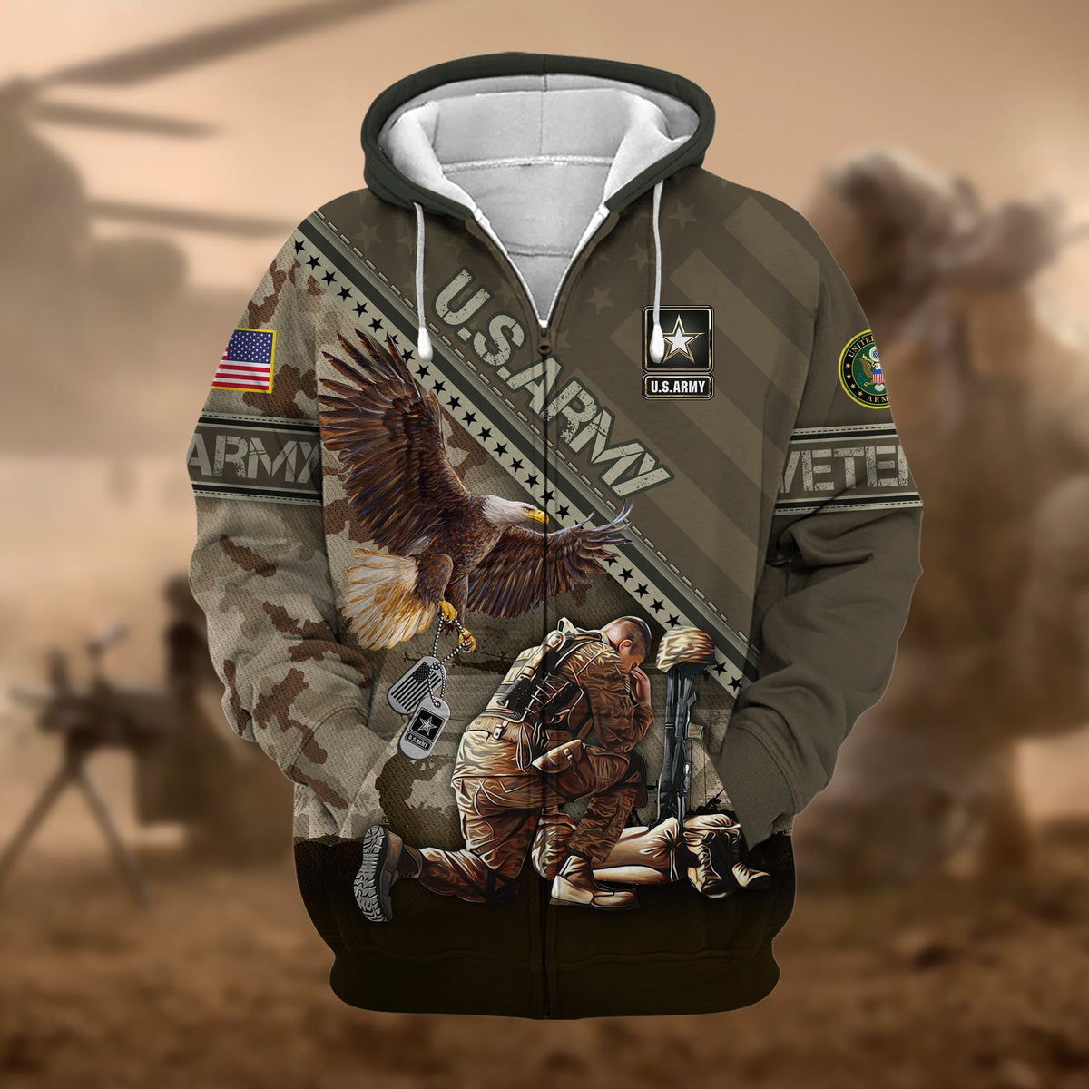 BJ Premium Proudly Served US Veteran Zip Hoodie