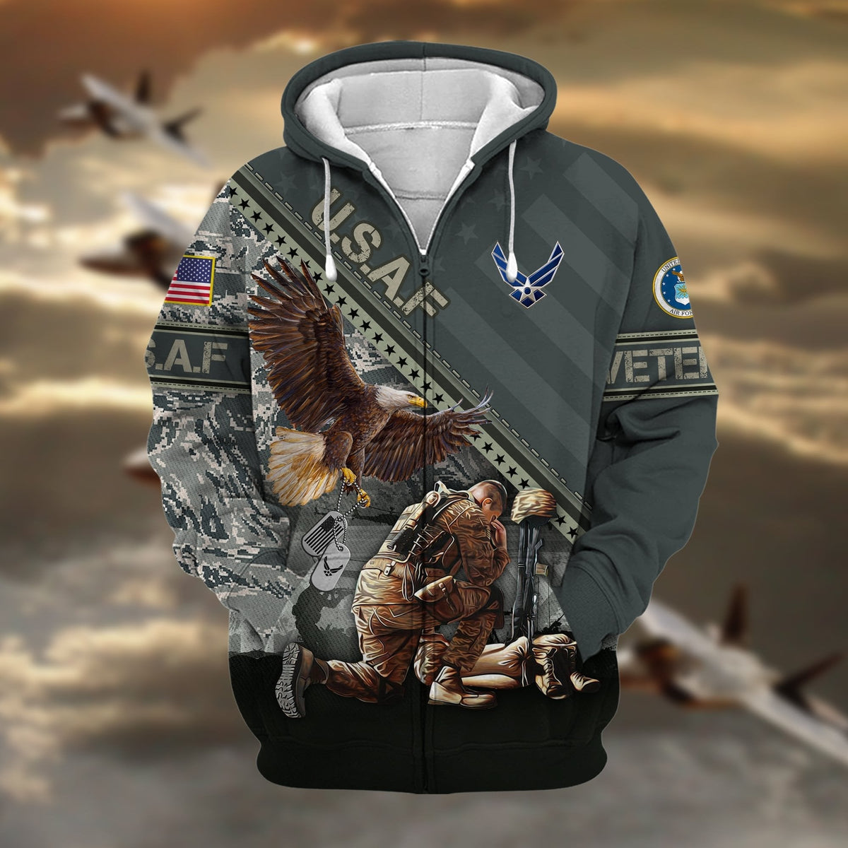 BJ Premium Proudly Served US Veteran Zip Hoodie