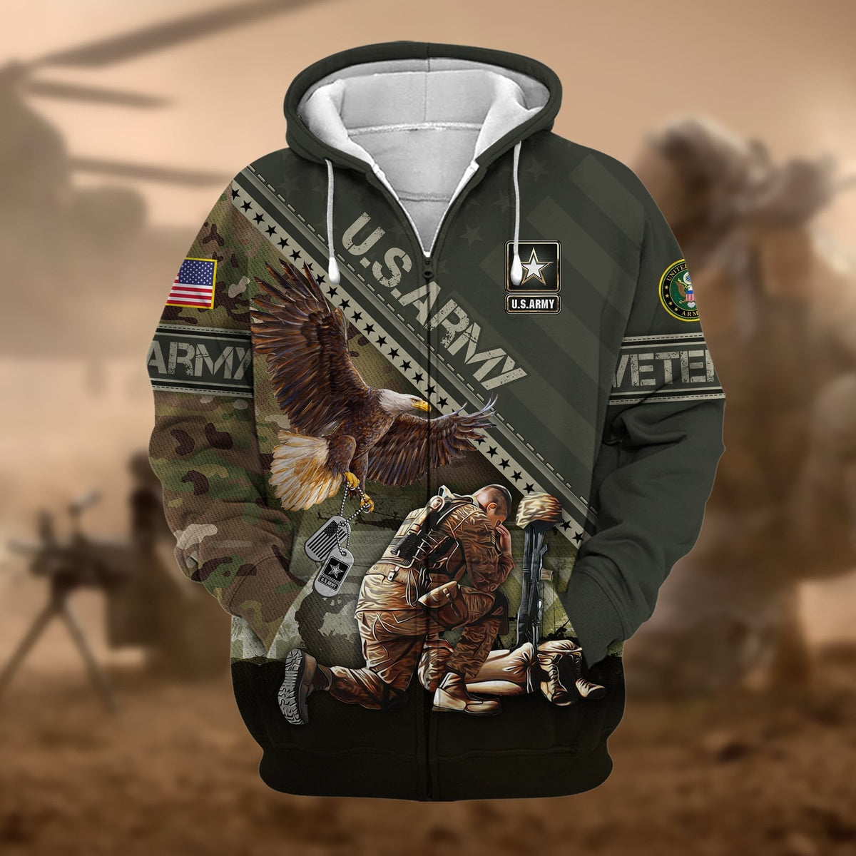 BJ Premium Proudly Served US Veteran Zip Hoodie