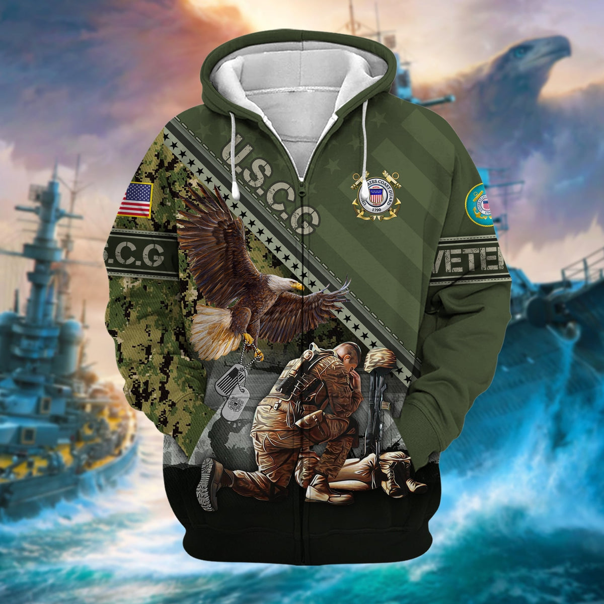 BJ Premium Proudly Served US Veteran Zip Hoodie