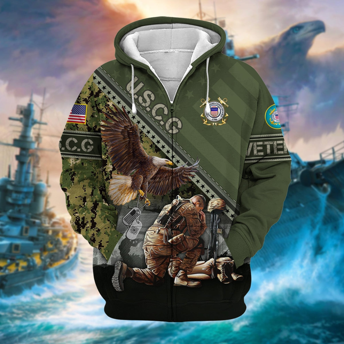 BJ Premium Proudly Served US Veteran Zip Hoodie