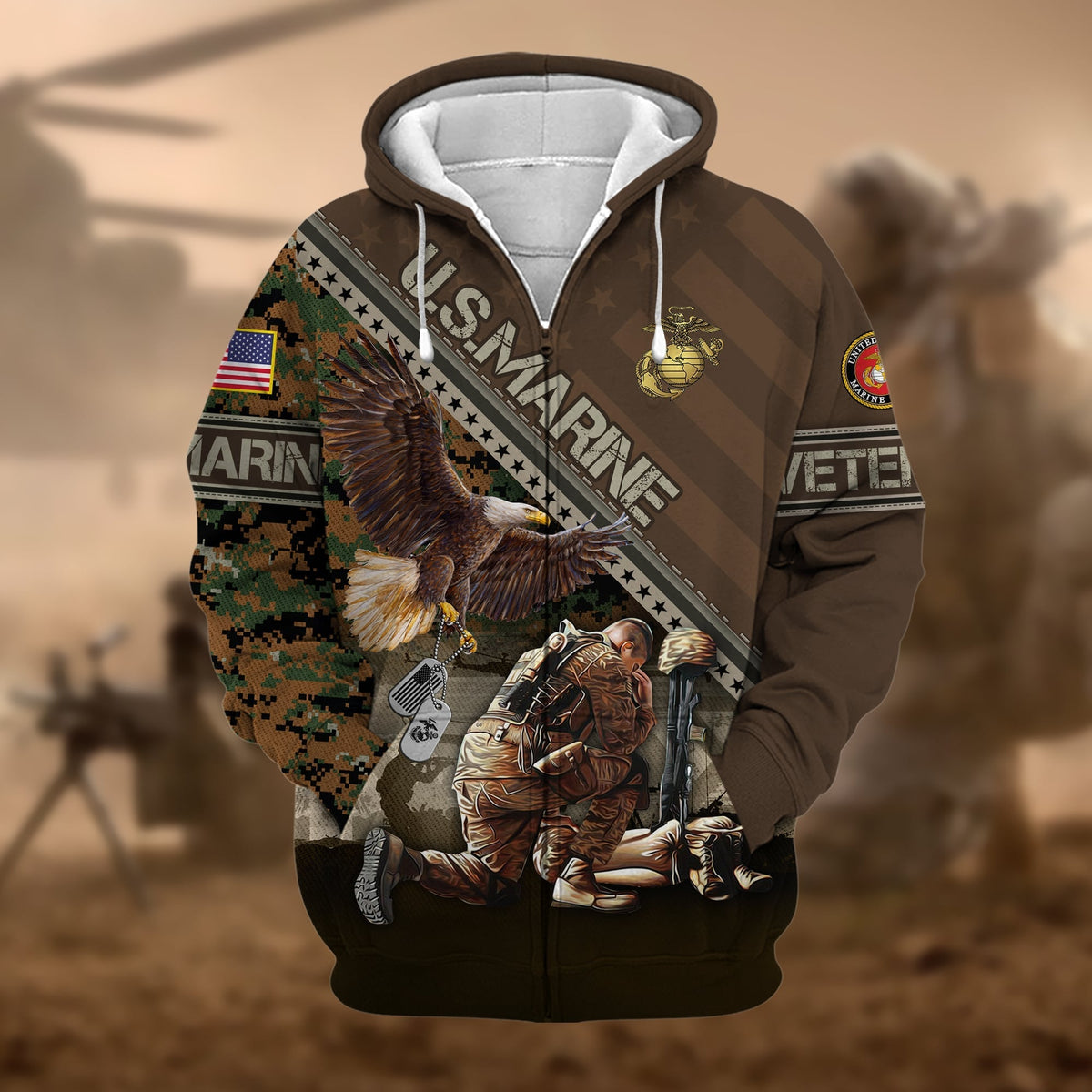 BJ Premium Proudly Served US Veteran Zip Hoodie