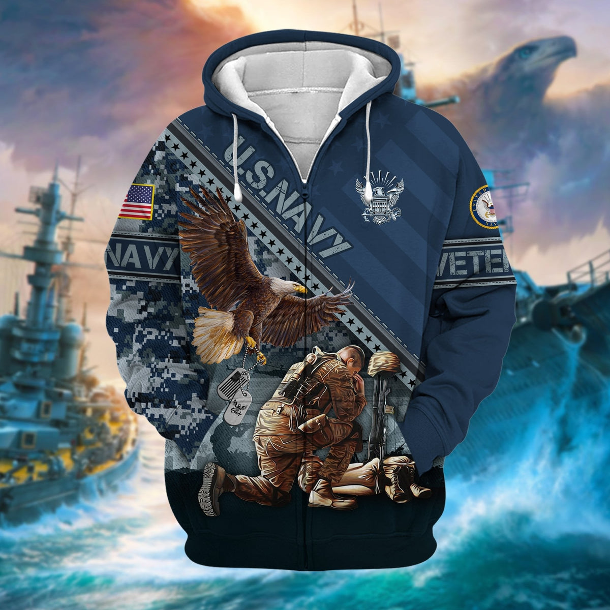 BJ Premium Proudly Served US Veteran Zip Hoodie