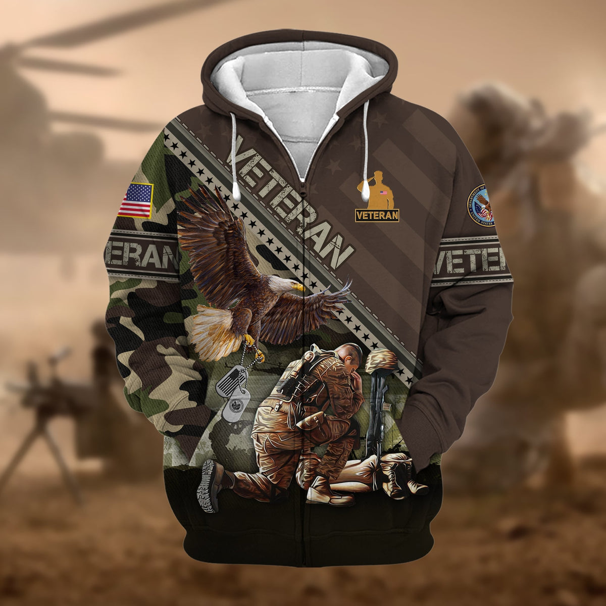 BJ Premium Proudly Served US Veteran Zip Hoodie
