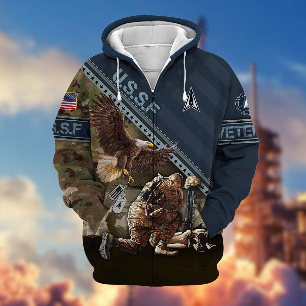 BJ Premium Proudly Served US Veteran Zip Hoodie