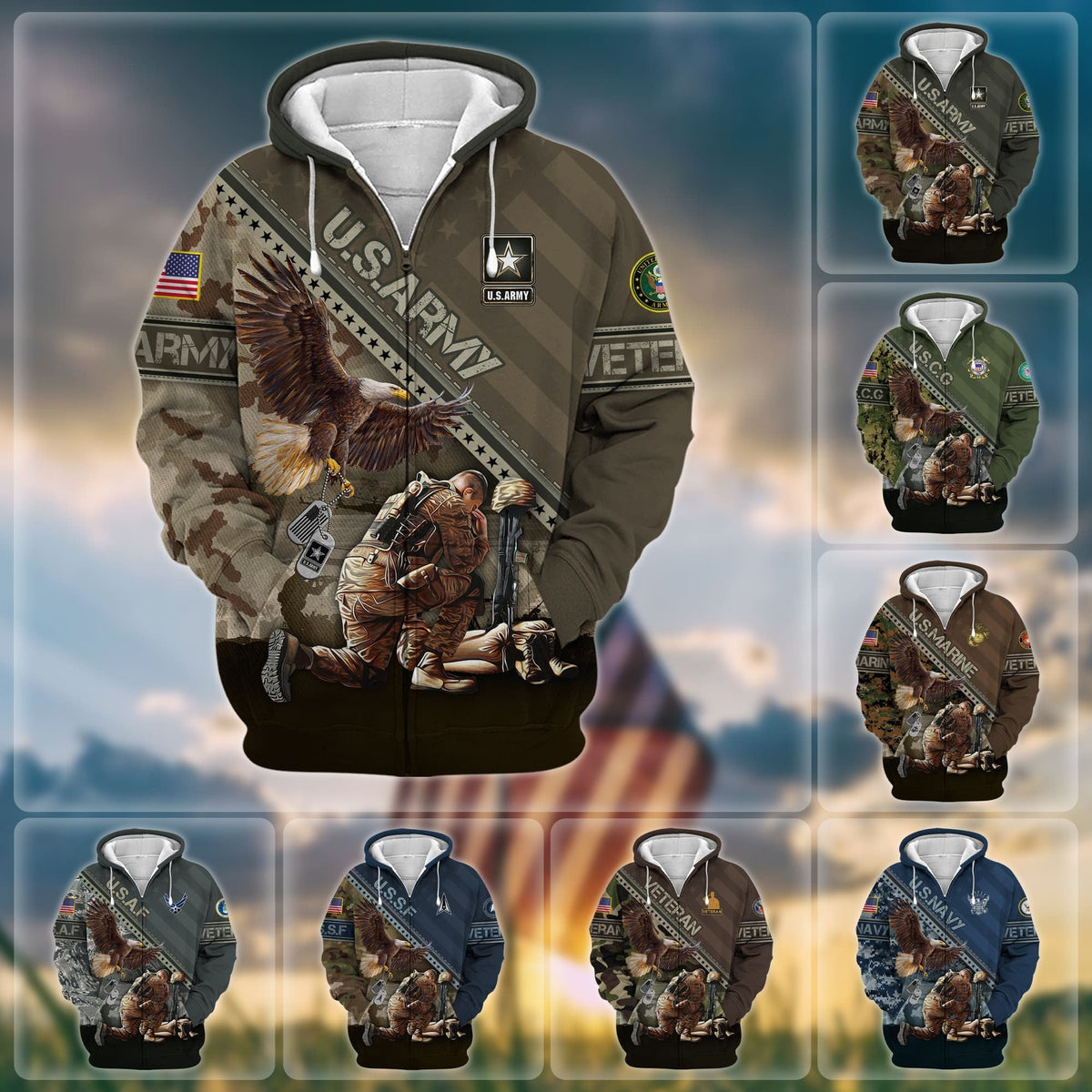 BJ Premium Proudly Served US Veteran Zip Hoodie