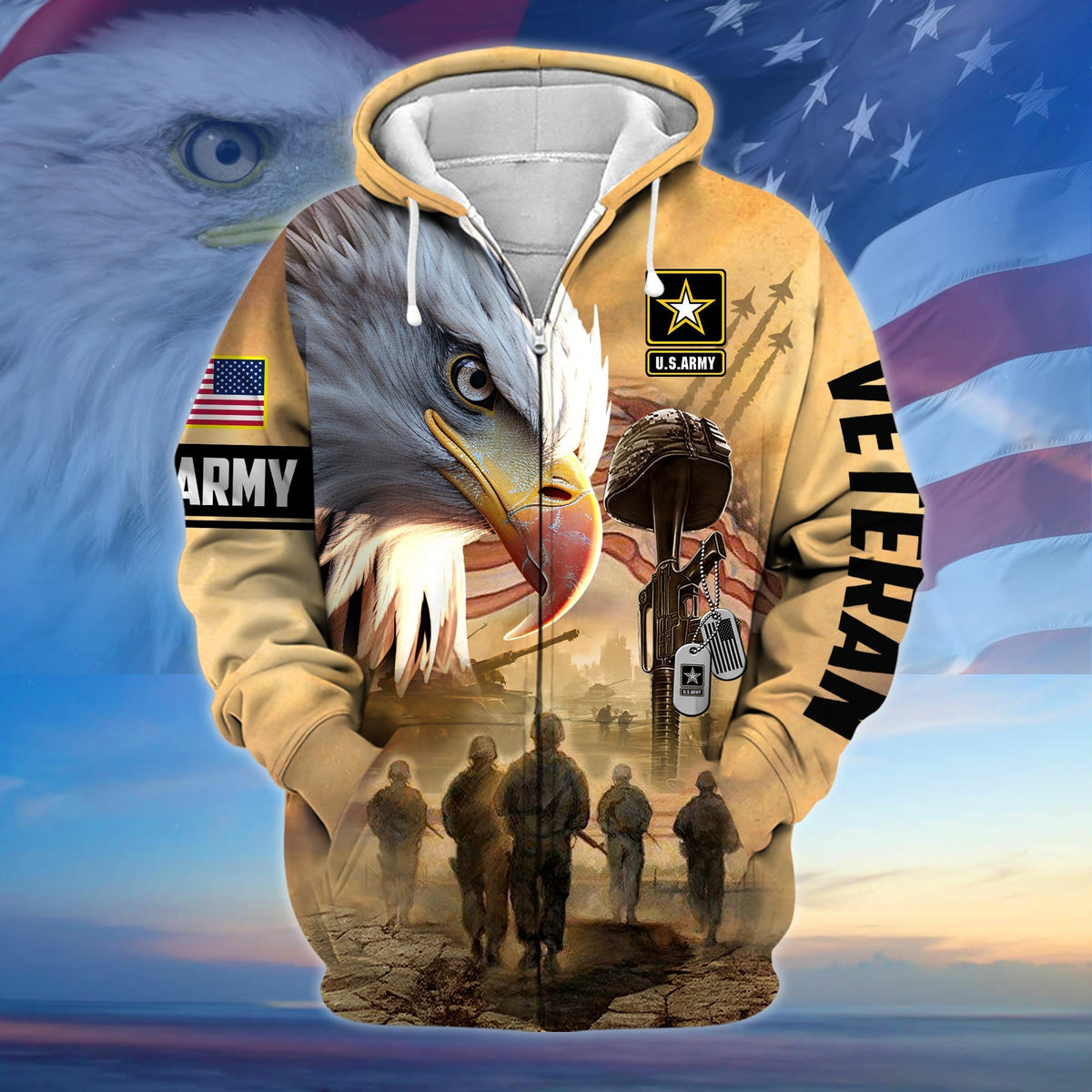 BJ Premium Honoring All Who Served US Veteran Zip Hoodie