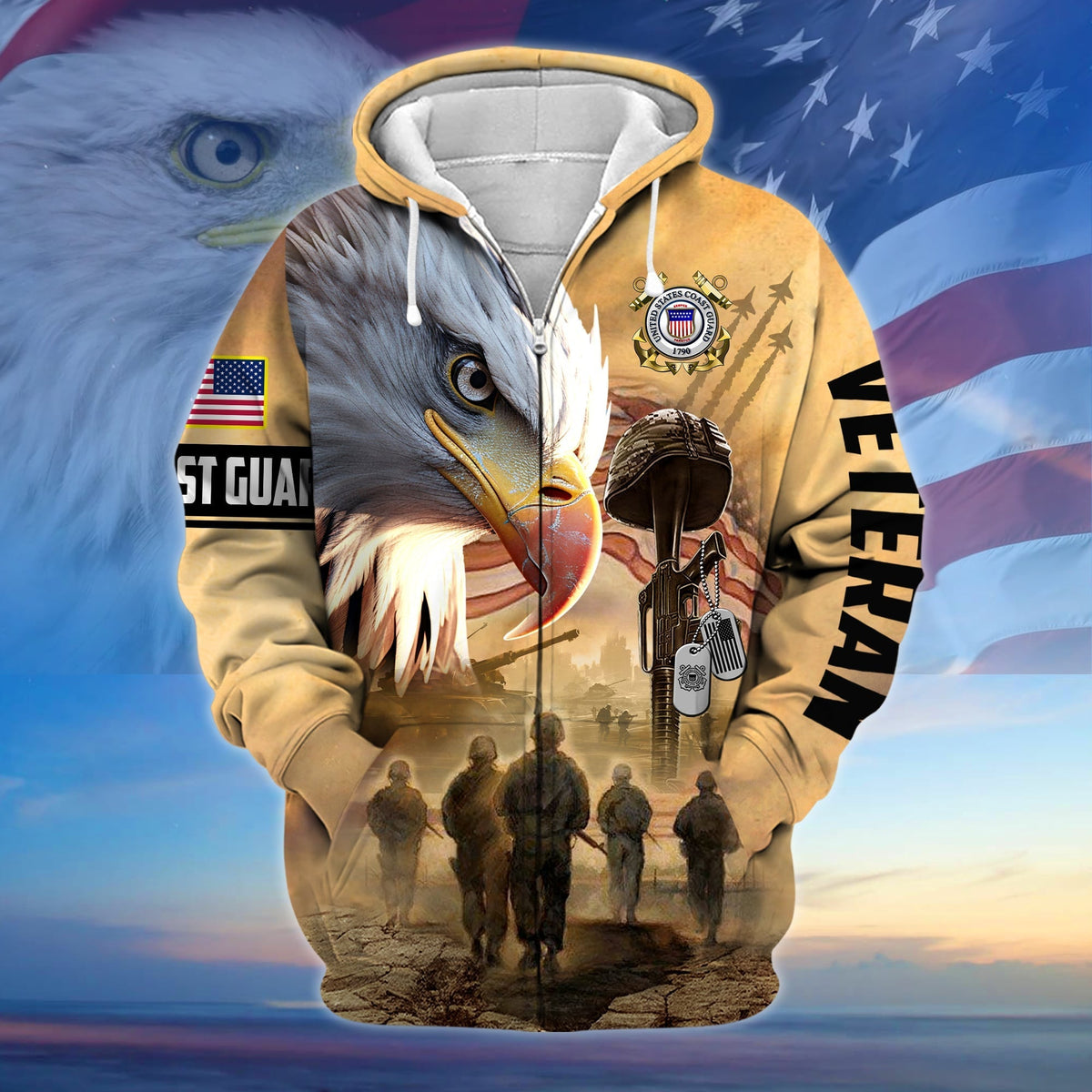 BJ Premium Honoring All Who Served US Veteran Zip Hoodie