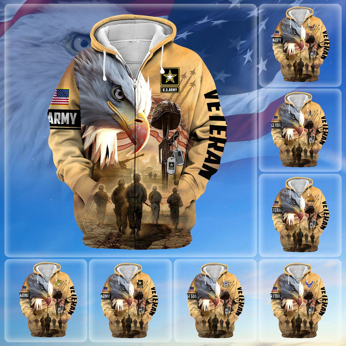 BJ Premium Honoring All Who Served US Veteran Zip Hoodie