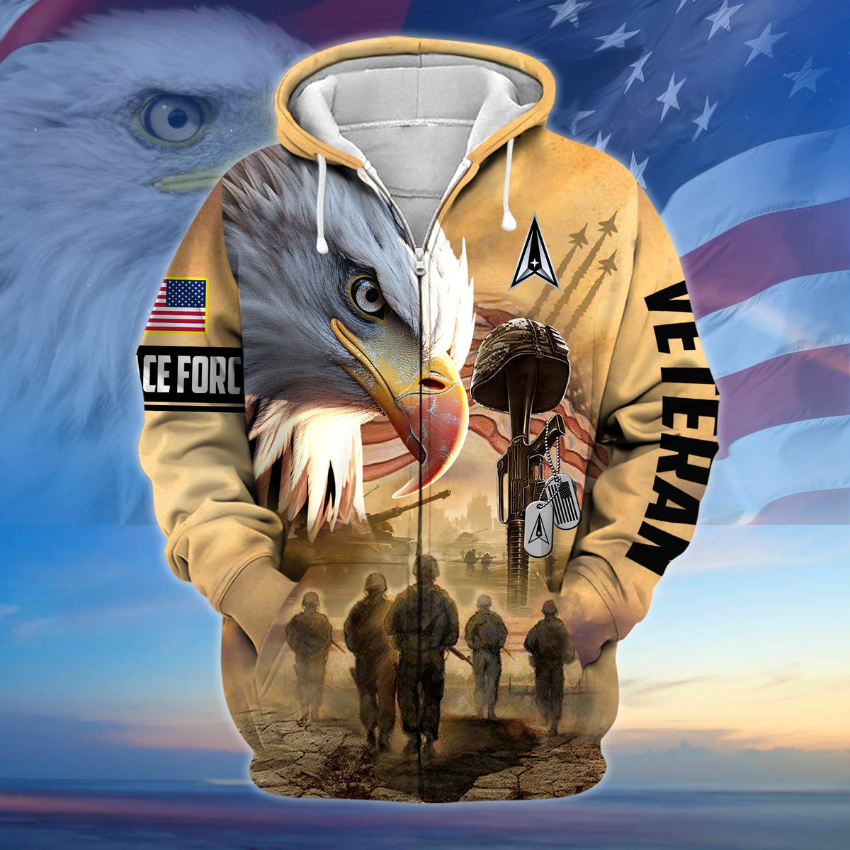 BJ Premium Honoring All Who Served US Veteran Zip Hoodie
