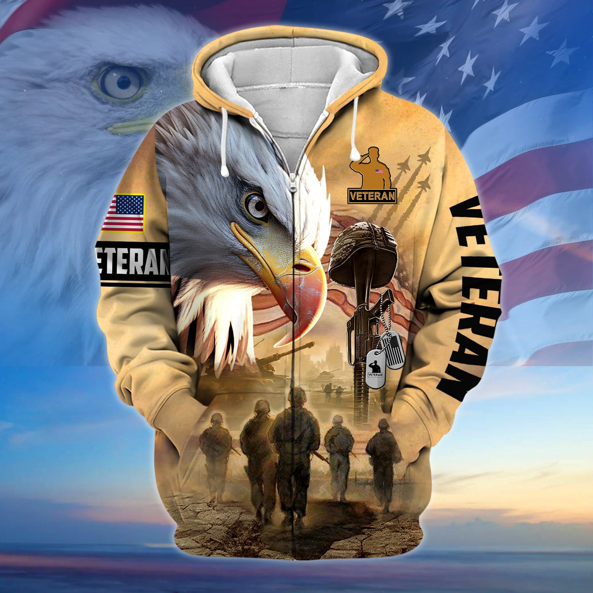 BJ Premium Honoring All Who Served US Veteran Zip Hoodie