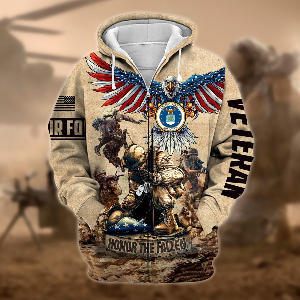 BJ Premium Honoring All Who Served US Veteran Zip Hoodie