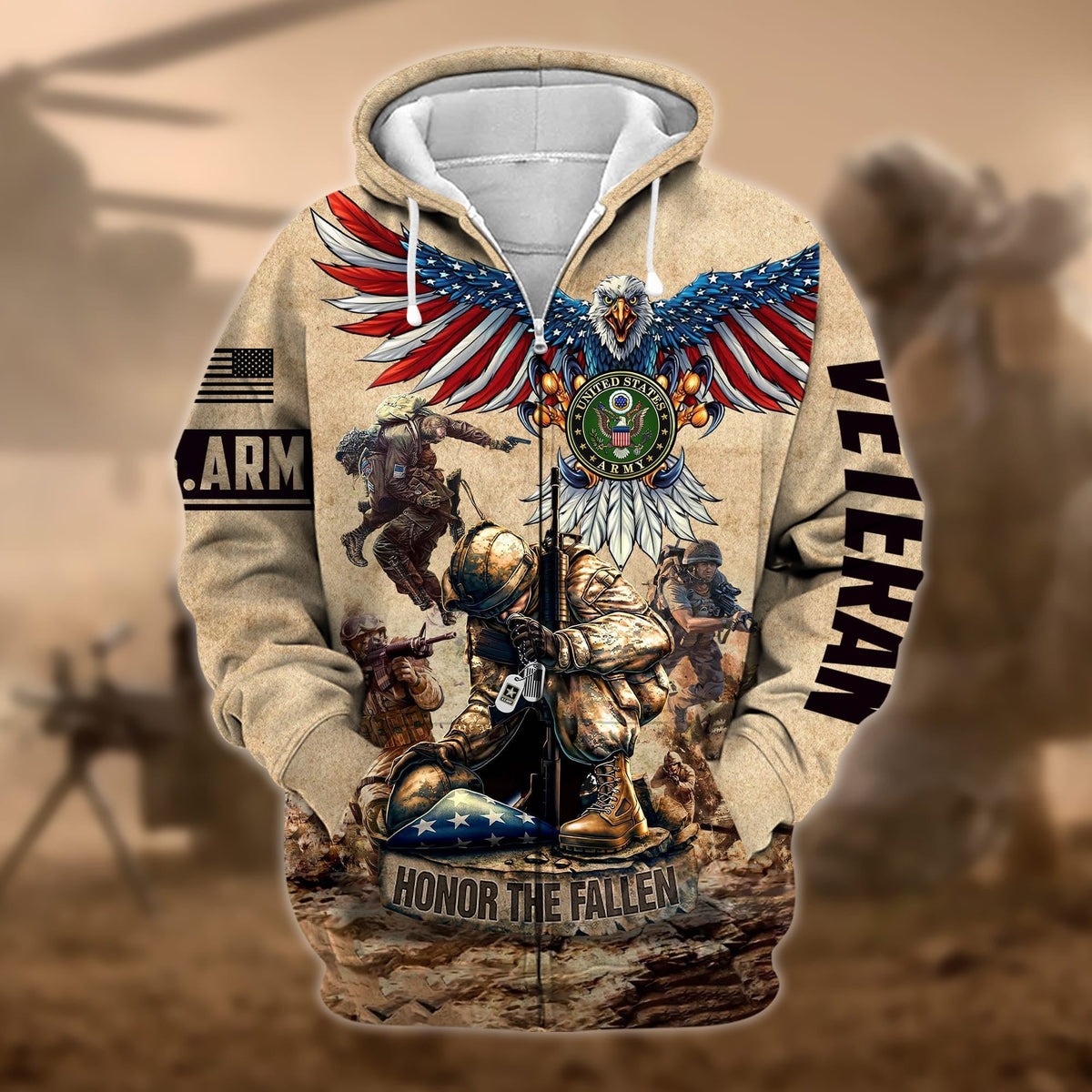BJ Premium Honoring All Who Served US Veteran Zip Hoodie