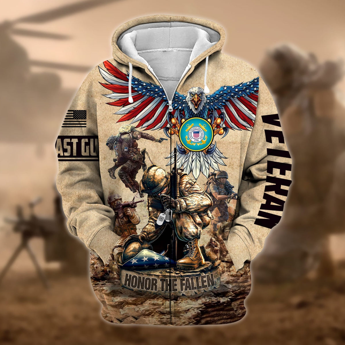 BJ Premium Honoring All Who Served US Veteran Zip Hoodie