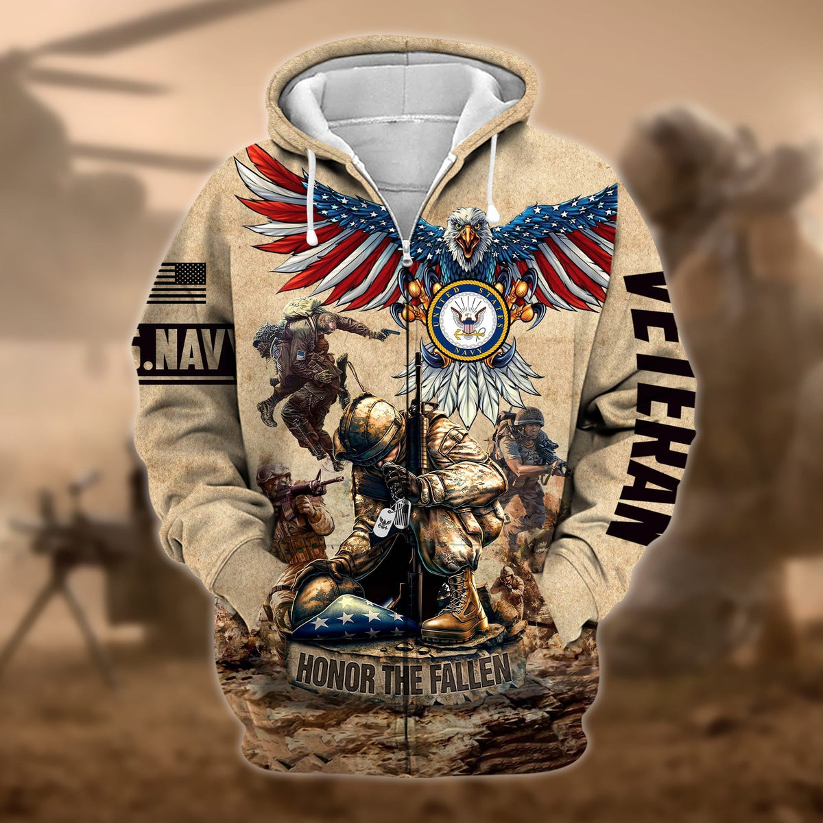 BJ Premium Honoring All Who Served US Veteran Zip Hoodie